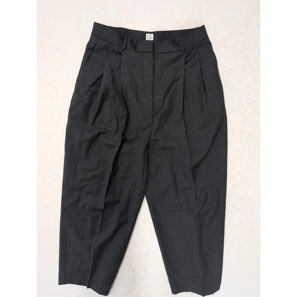 Toteme Double Pleated 100% Wool Cropped Dress Pants Black Minimalist Sz 40 US 8